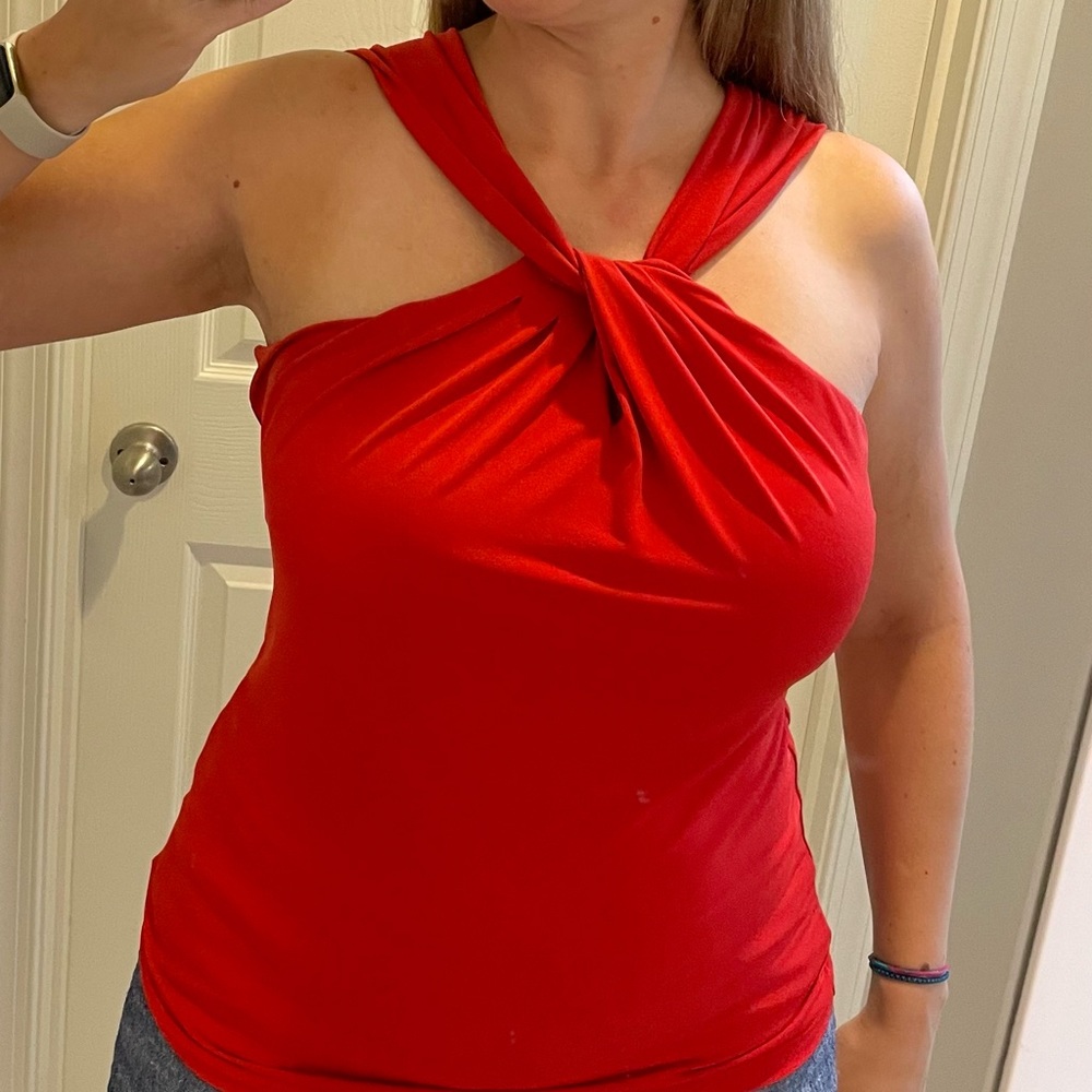 Red twist-strap tank top